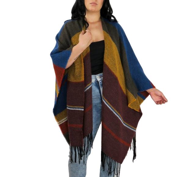 Urban Outfitters Woven Heart Knit Cape Shawl Sweater with Tassels - Picture 4 of 6
